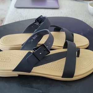 Crocs Tulum Toe Post Women's Size 9 Black Comfort Strappy Flip Flop Sandals
